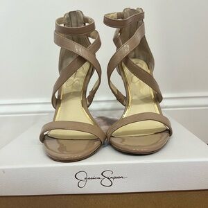 Jessica Simpson Tan Stiletto Heels Elegant Strappy Design